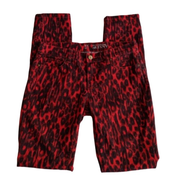 New York & Company Red Leopard Skinny Pants - Size 2 - Picture 1 of 5